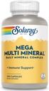 Solaray Mega Multi Mineral, complexe minéral quotidien avec du calcium, du fer, du magnésium, du zinc et plus encore dans des formes chélatées très absorbantes, la santé globale et le soutien immunitaire, 50 portions, 200 capsules