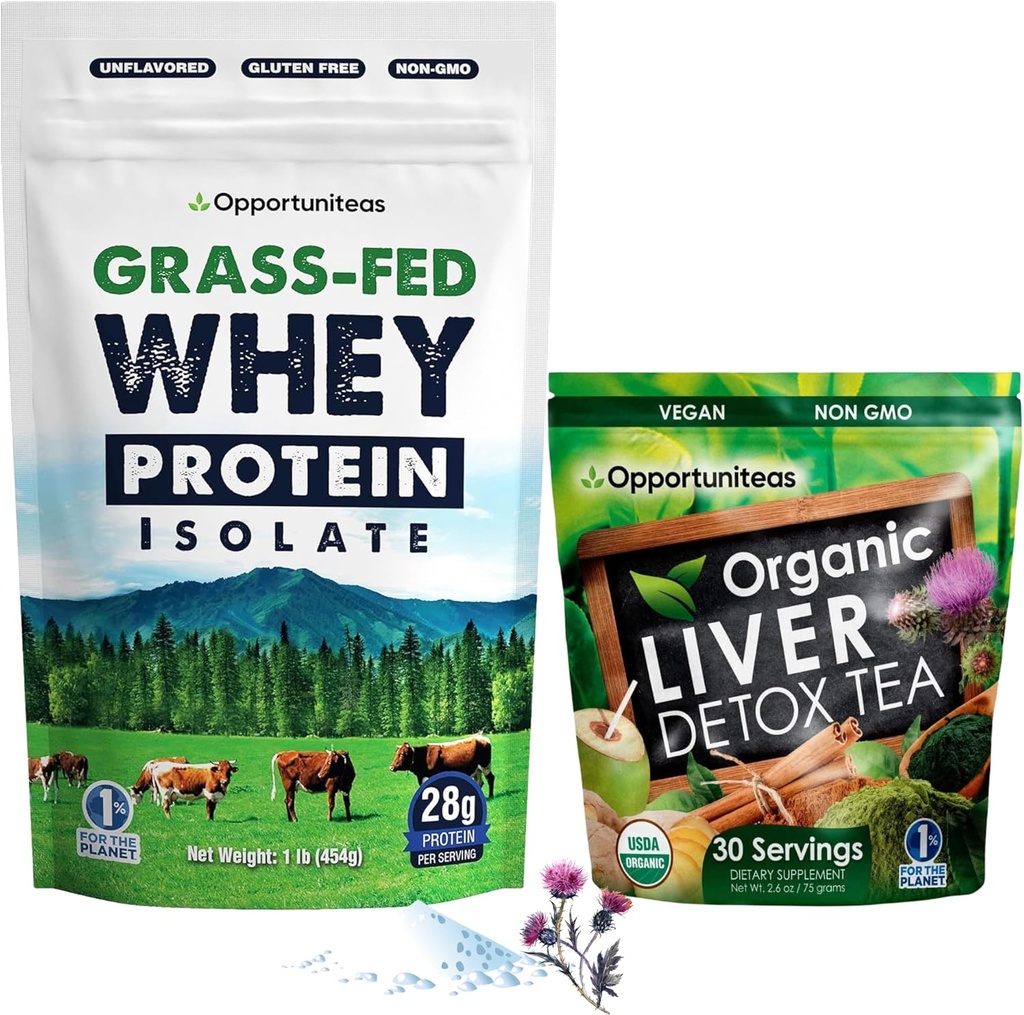 Opportuniteas Grass Fed Unflavored Whey Protein & Foie Detox Matcha Tea - Soutenir vos muscles tout en nettoyant votre foie - Bundle
