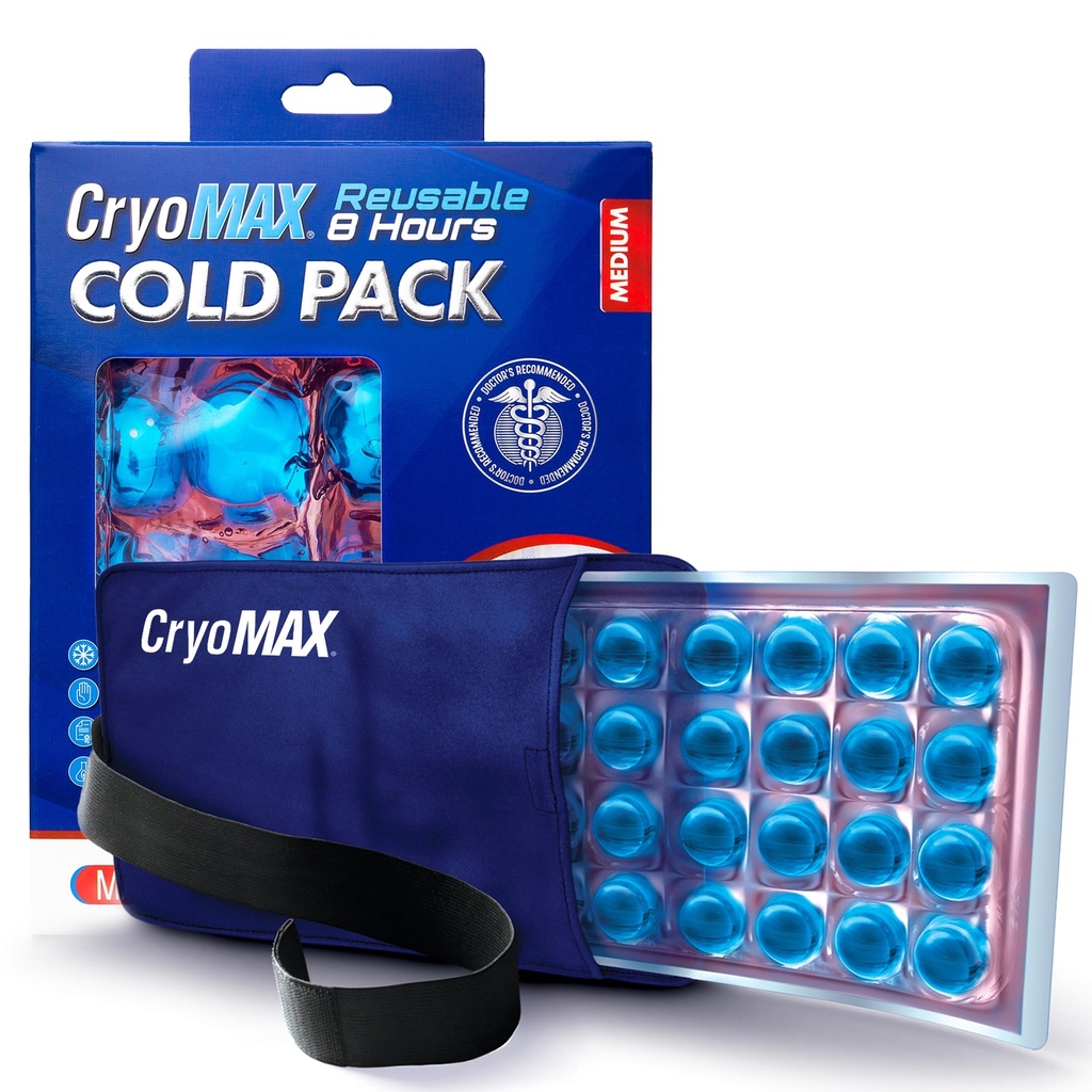 Cryo-Max Cold Pack, 8 heures de traitement à froid réutilisable pour les elbows, les genoux, le cou + plus, moyen, 6" x 12" (1 comte)