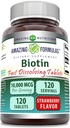 Formules étonnantes Biotine Dissoudre rapidement 10000 Mg Comprimés Supplément de Fraise Saveur de Fraise (Vitamine B7) Non-GMO (Gluten Free) Fabriqué aux États-Unis (120 Nombre)