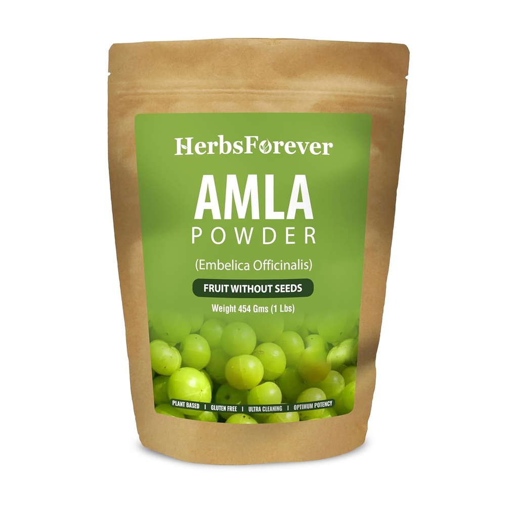 Herbsforever Amla Powder. Phyllanthus Emblica, Vitamine C & Antioxydants, soutient l'immunité saine, non-OGM, végétalien, 454 GMS.