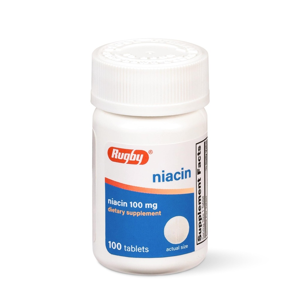 Rugby Niacine 100mg - Comprimés de Niacine avec Calcium - Supplément alimentaire - 100 Compte
