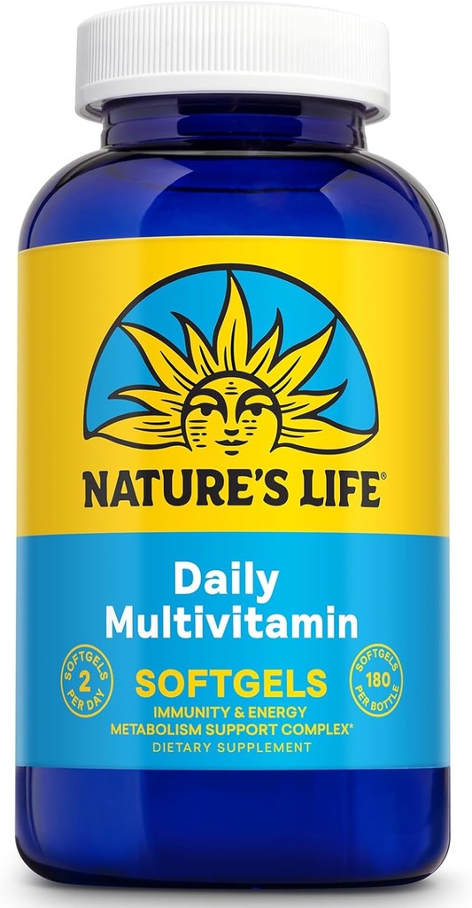 Multivitamine quotidienne de la vie de la nature pour les hommes et les femmes - Multivitamine complète avec fer - Valeur quotidienne de la plupart des vitamines et minéraux essentiels - Énergie saine et soutien immunitaire - 90 portions, 180 softgels