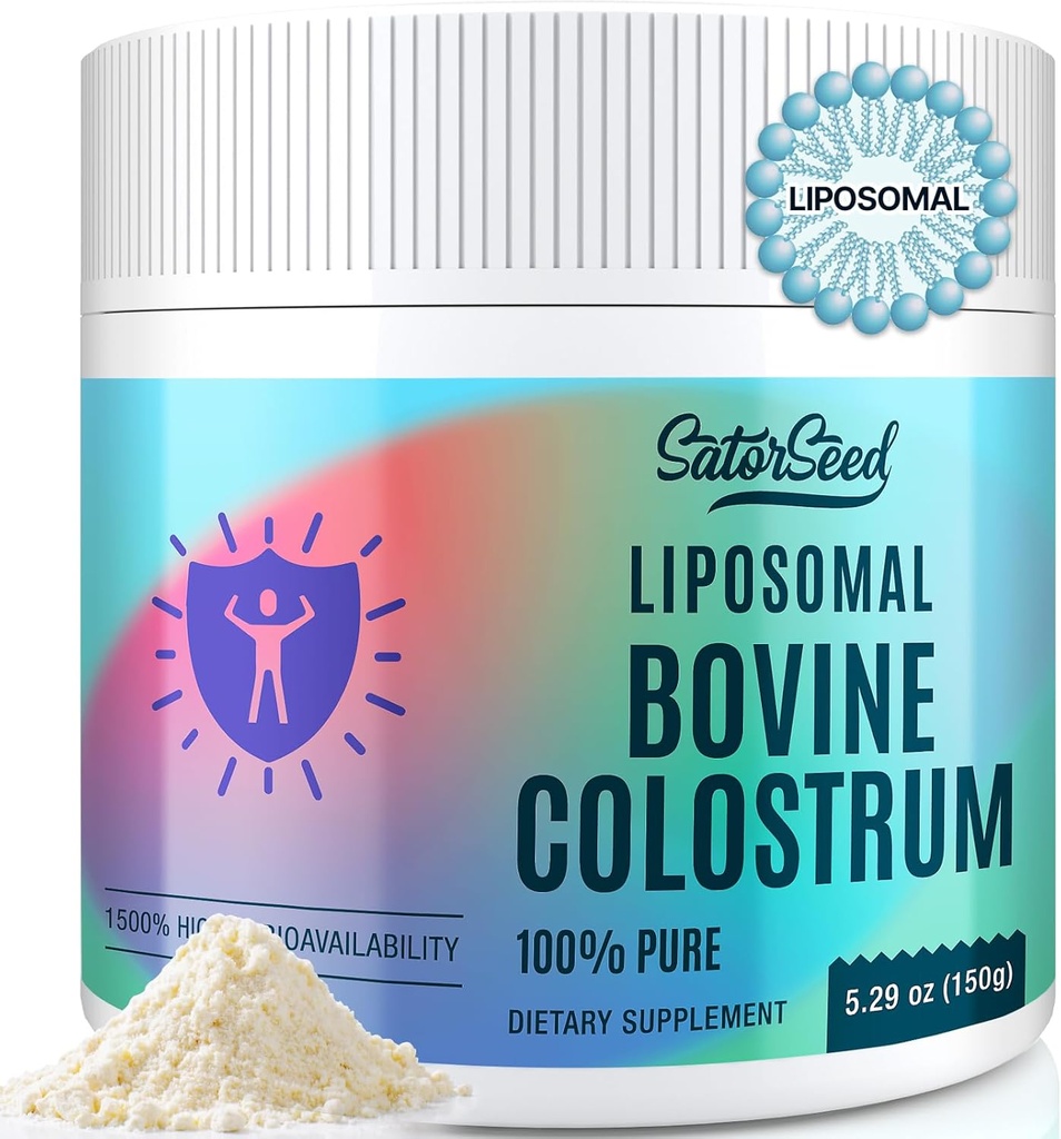 Supplément en poudre de colostrum bovin liposomique 2500mg – 100% Colostrum pur, 150% Biodisponibilité plus élevée pour Immune et Gut, 60 portions (1 bouteille)