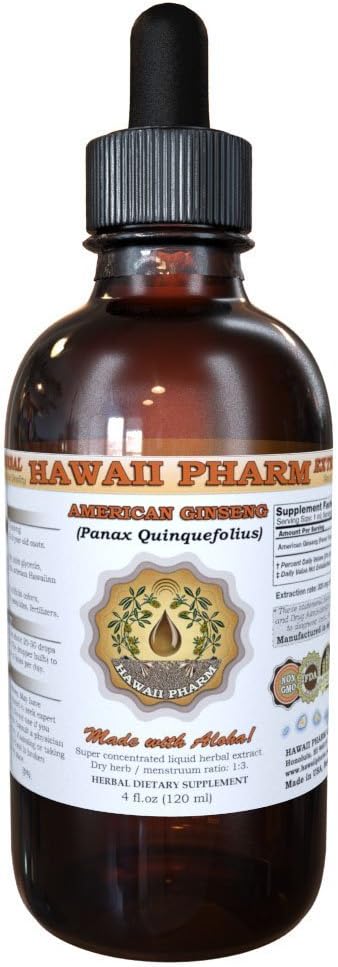 Hawaii Pharm American Ginseng Liquid Extract, Ginseng (Panax Quinquefolius) Supplément à la teinture des racines séchées 4 oz