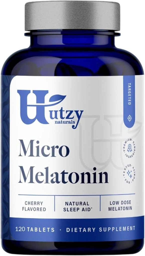 Utzy Naturals Micro Melatonin (Mélatonine à faible dose 250mcg) avec cerise naturelle (Sécurité pour les enfants) Fabriqué aux États-Unis 120 comprimés