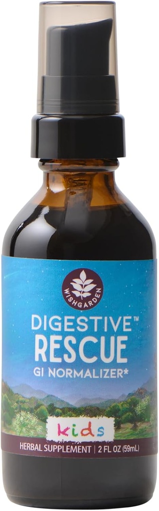 WishJarden Herbs Digestive Rescue for Kids - Teinture de soulagement digestif à base d'herbes végétales et organiques avec feuille de menthe poivrée, racine de gingembre et graine de fenouil, apaisant rapidement les troubles digestifs des tumeurs, 2oz