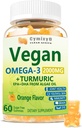 Omega végétalien 3 et gummies curcuma 2500mg, Algae Omega 3 DHA 800mg&EPA 400mg, avec MSM, vitamine D3, extrait de racine curcuma pour le cerveau, l'oeil, joint, suppléments d'huile de poisson alternative, sans sucre