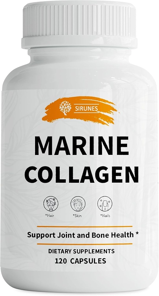 SIRUNES Marine Collagen Peptides, 120 Capsules - Suppléments de collagène de poisson pour les femmes, parfait pour les cheveux, la peau, les ongles, les articulations et les os - Fabriqué aux États-Unis
