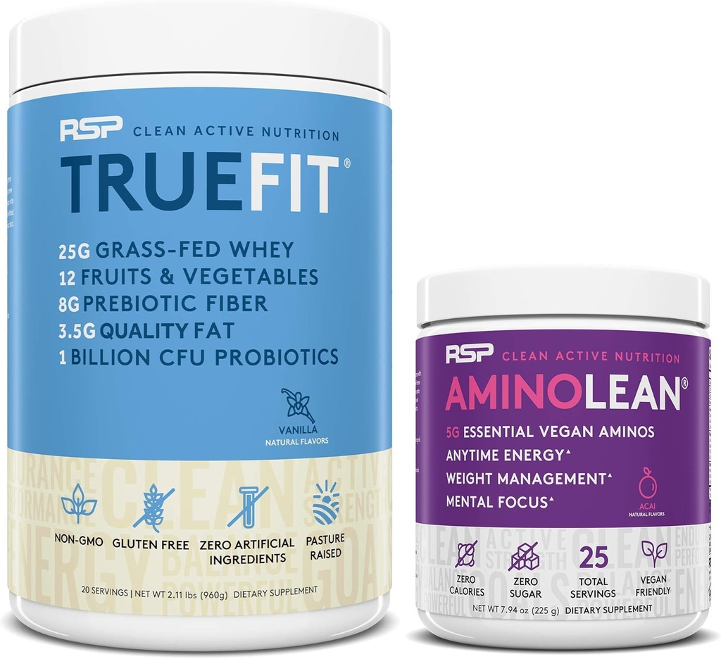 RSP NUTRITION AminoL'énergie de pré-entraînement végétalienne (Acai 25 portions) avec la poudre de protéines TrueFit (Vanilla 2 LB)