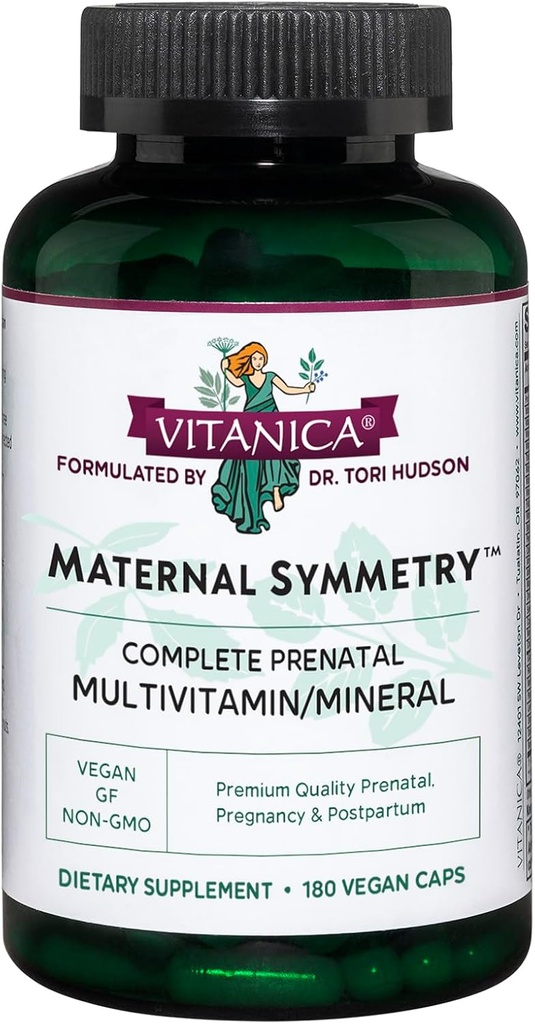 Vitanica Symmétrie maternelle, Vitamines prénatales et postnatales, Vegan, 180 Capsules