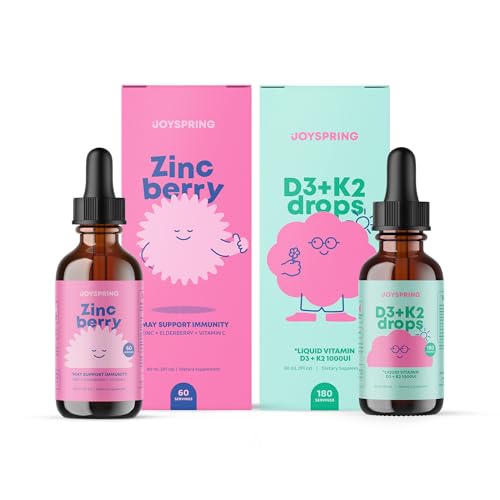 JoySpring Vitamine liquide D3 avec K2 - Support immunitaire et suppléments de zinc pour les enfants - Elderberry & Zinc Liquid