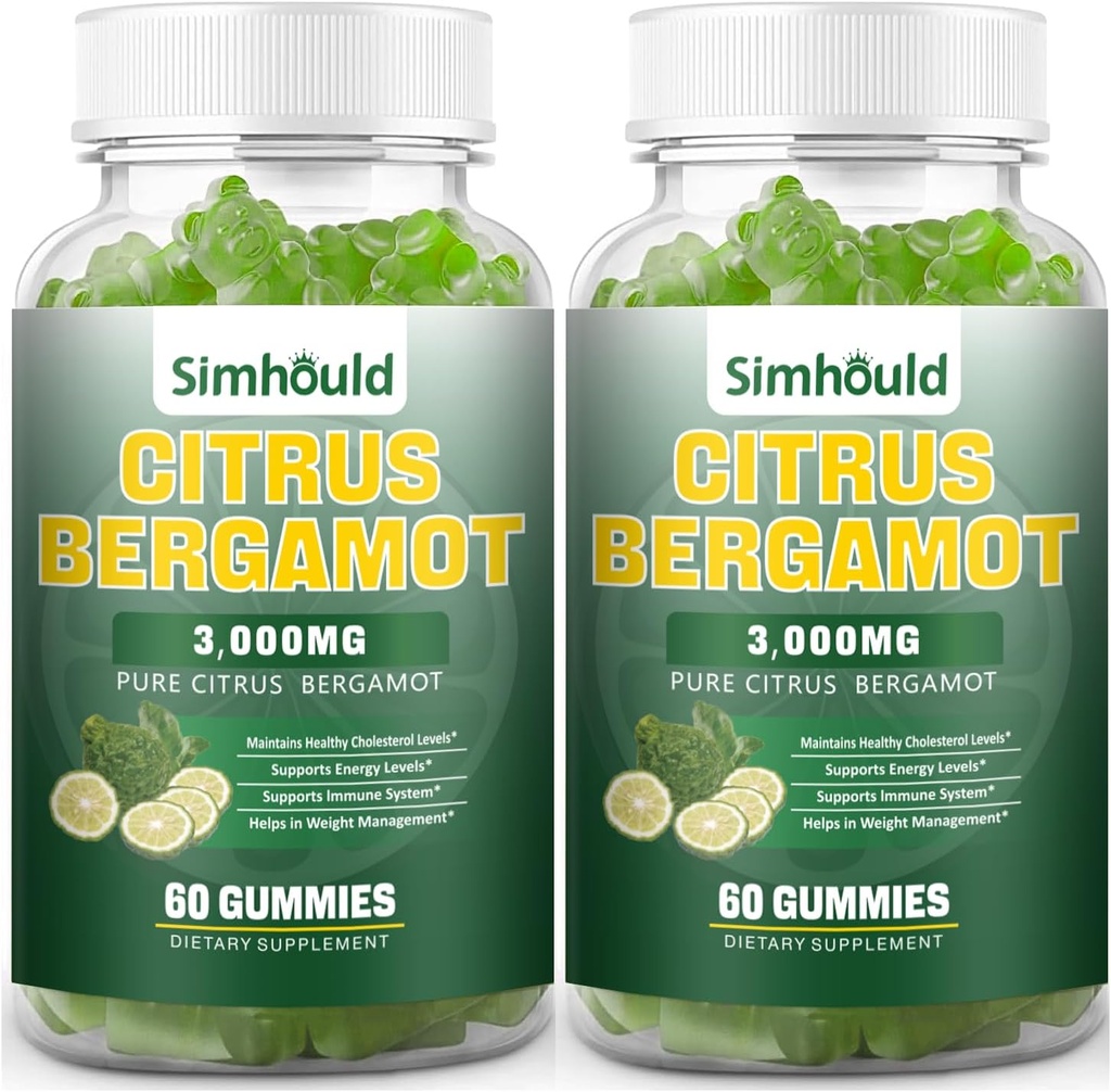 2 Pack Citrus Bergamote Gommies -3000MG Citrus Bergamote Extrait Choléstérol Supplément de réduction pour lmmune Soutien Santé Anti-Age, Hight Cholestérol Gummy végétalien 120 comtes Lime Saveur