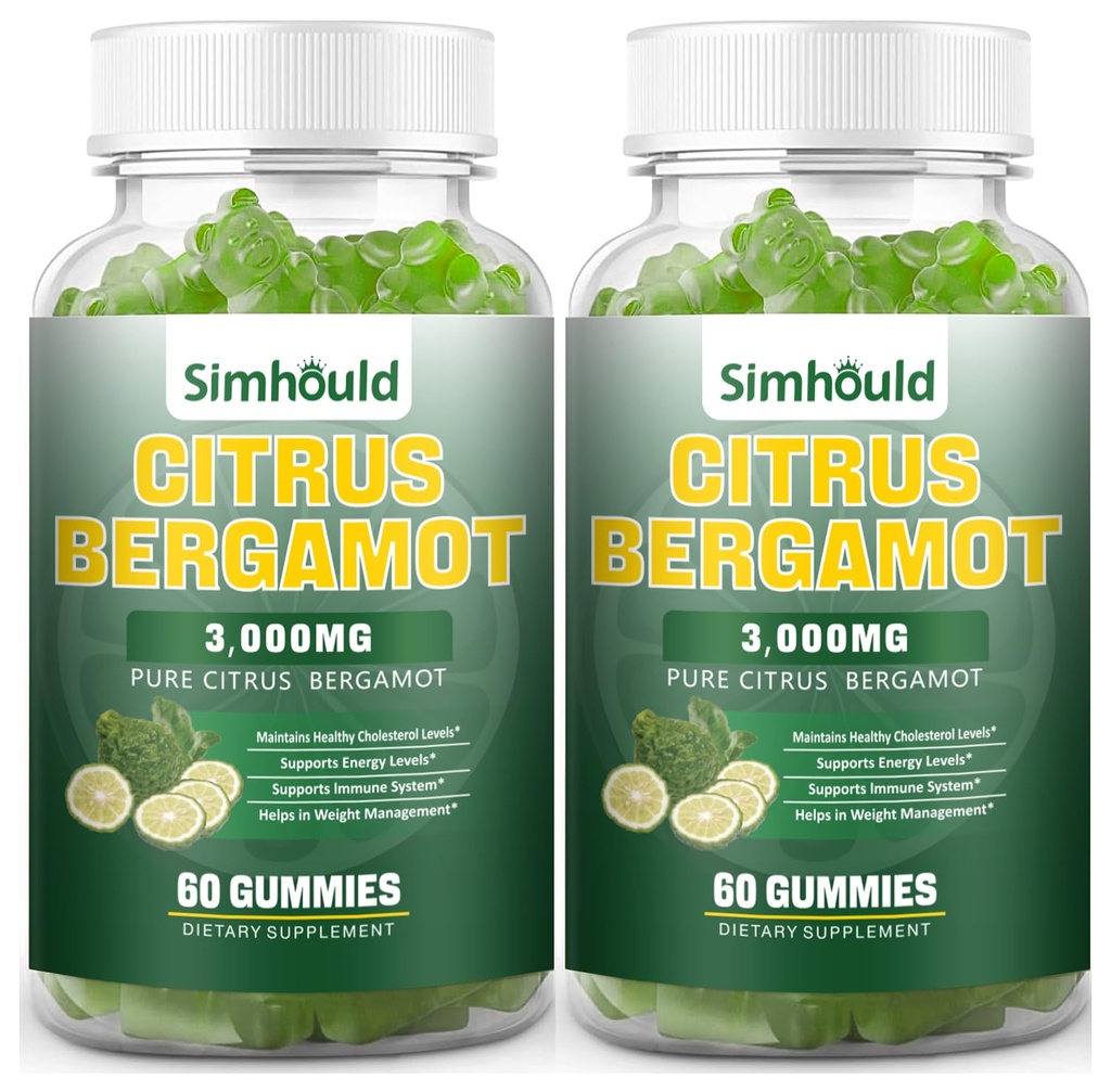 2 Pack Citrus Bergamote Gommies -3000MG Citrus Bergamote Extrait Choléstérol Supplément de réduction pour lmmune Soutien Santé Anti-Age, Hight Cholestérol Gummy végétalien 120 comtes Lime Saveur