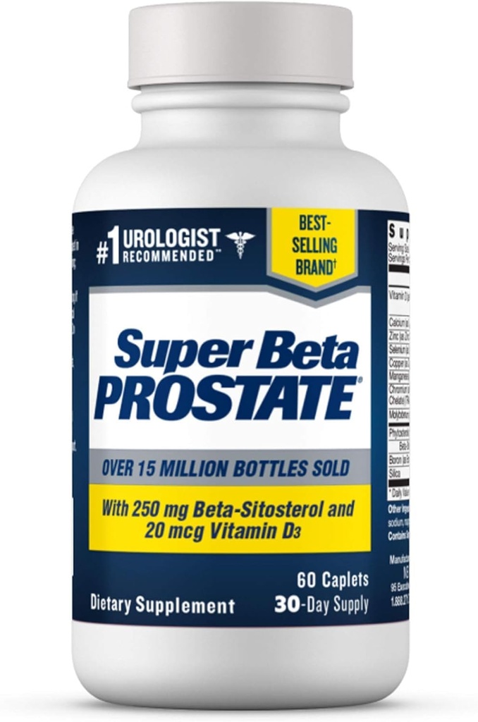 SUPER BETA PROSTATE Supplément de soutien pour la santé des hommes - Réduire les voyages dans les salles de bains, favoriser le sommeil, mieux vider les vêtements et une prostate saine, Beta Sitostérol - 60 comtes (paquet de 1)