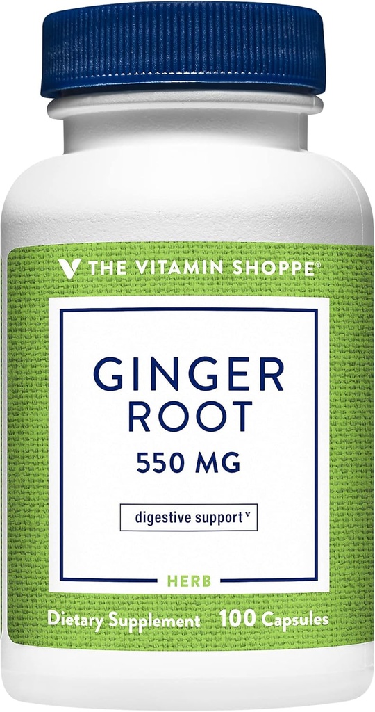 La vitamine Shoppe Ginger Root 550MG, complément aux herbes entières qui soutient la digestion et l'apaisement (100 capsules)
