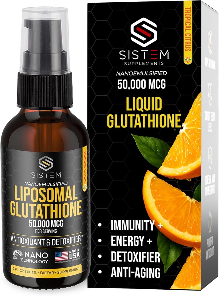 Sistem supplément de glutathion liposomique, antioxydants, nettoyage de détox, supplément de soutien immunitaire, vitamine C, spray liposomique, sérum de glutathion, saveur d'agrumes tropicaux