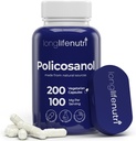 LongLifeNutri Policosanol 100mg - 200 Capsules végétariennes, Supplément de canne à sucre naturel pour le cholestérol équilibré, alimentation de 3 mois, non-OGM, laboratoire testé, fabriqué aux États-Unis