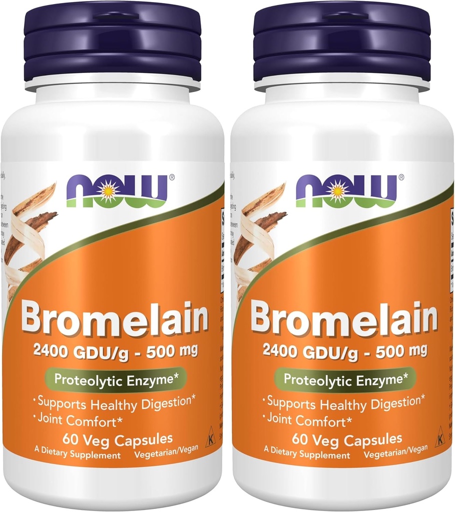 MAINTENANT Suppléments, Bromelain (enzyme protéolytique naturelle) 2 400 GDU/g - 500 mg, Enzyme protéolytique naturelle*, 60 gélules (paquet de 2)