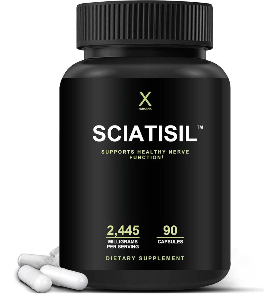 HUMANX Sciatica Formule focalisée - Supplément de soutien nerveux avec l'acide R-lipoïque stabilisé pour la force supplémentaire - Vitamines favorisant le dos sain, les jambes, les pieds - Suppléments de neuropathie - Sciatisil