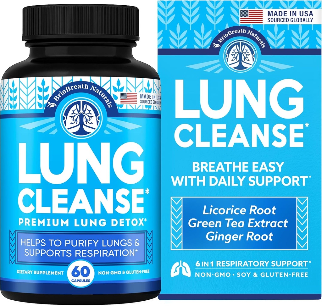 Supplément de soutien pulmonaire - Capsules naturelles pour nettoyage pulmonaire et désintoxication - Fabriqué aux États-Unis - Système respiratoire; Mucus Clear - Supplément végétalien pour désintoxication pulmonaire; Support respiratoire - 60 Capsules