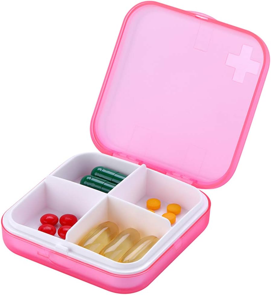Organisateur de pilules portatives - Boîte à pilules minces pour la poursuite ou le voyage, cas de pilule compacte(4 Compartiment,Pink)