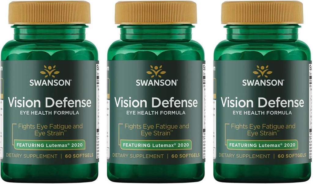 Swanson Vision Defense Antioxydant Vision Supplément Santé Lutéine Zeaxanthin Astaxanthin Brocoli Extrait Bilberry Extract 60 Softgels Sgels (3 Pack)