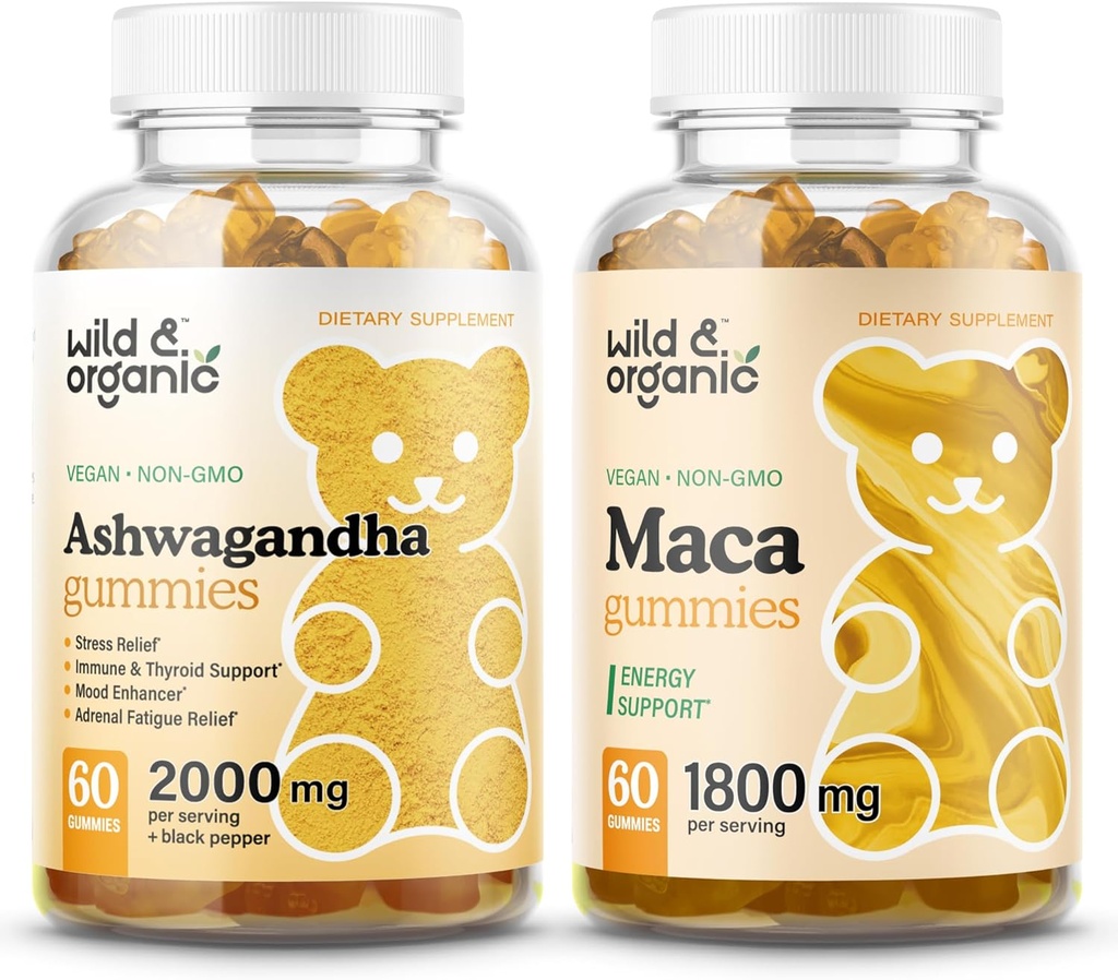 Wild & Organic Ashwagandha Gummies & Maca Root Gummies 60 Compte