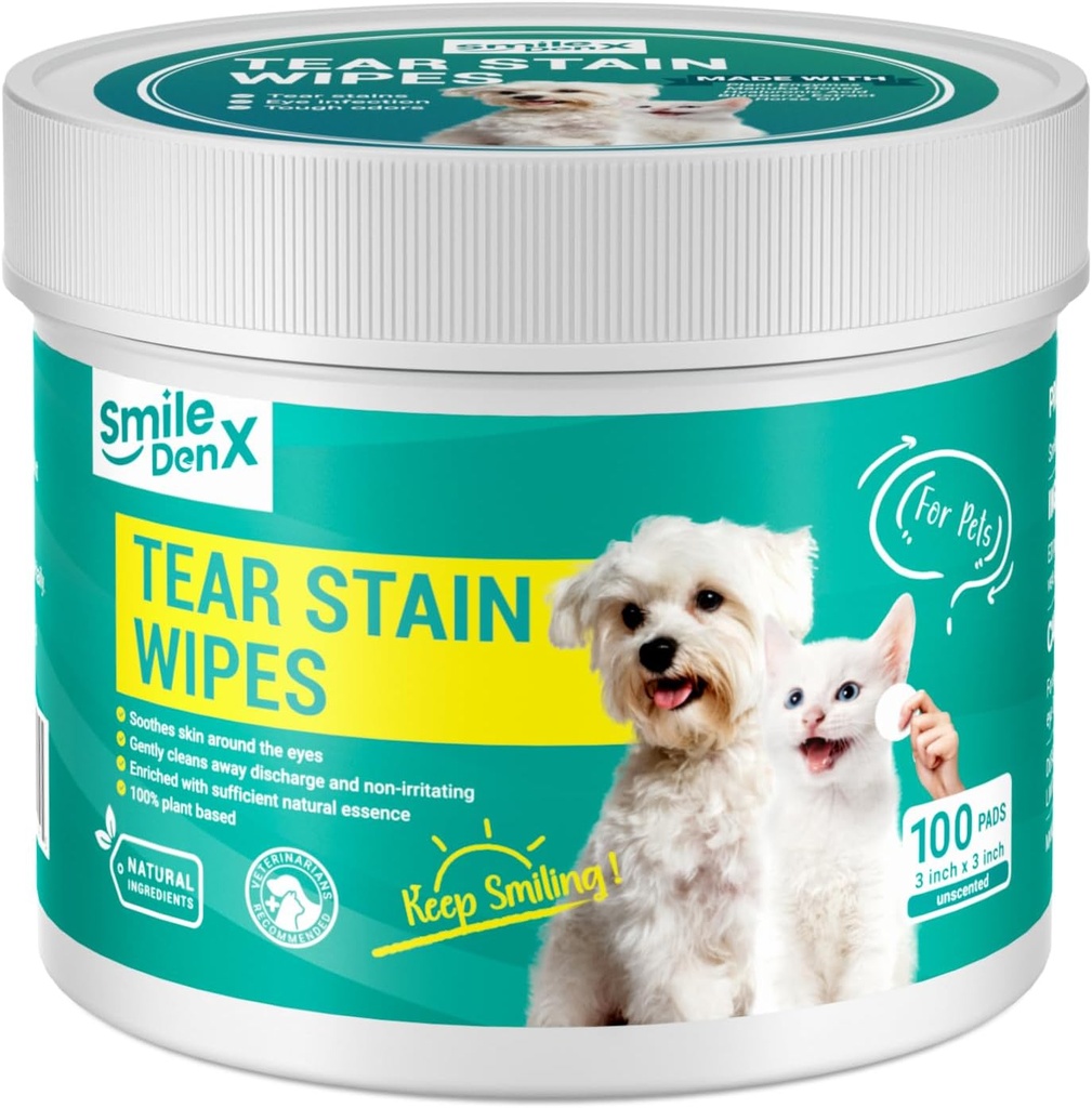 Wipes pour les yeux de chien, Wipes pour les yeux doux pour les chiens et les chats, nettoyage des yeux pour animaux de compagnie enlève la décharge, la croûte, les débris et le gounk (100, Incent)