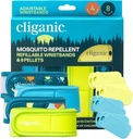 Cliganic Mosquito Repellent Pack (4 bracelets + 8 pellets de recharge) - Ajustable, sans DEET naturel, huile essentielle infusée