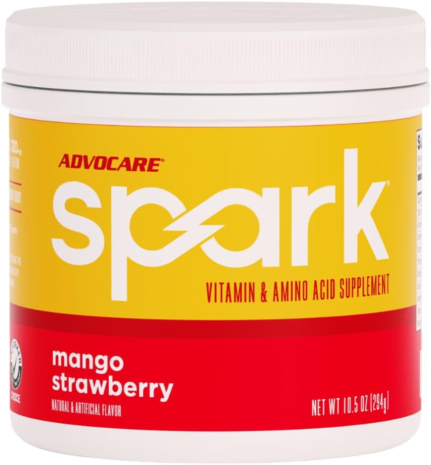 AdvoCare Spark - Mélange de boissons énergétiques - Supplément de vitamine et d'acide amino - Soutiens Énergie et Focus - Support immunitaire portable - Sans sucre - Fraise de mangue (10,5 oz)