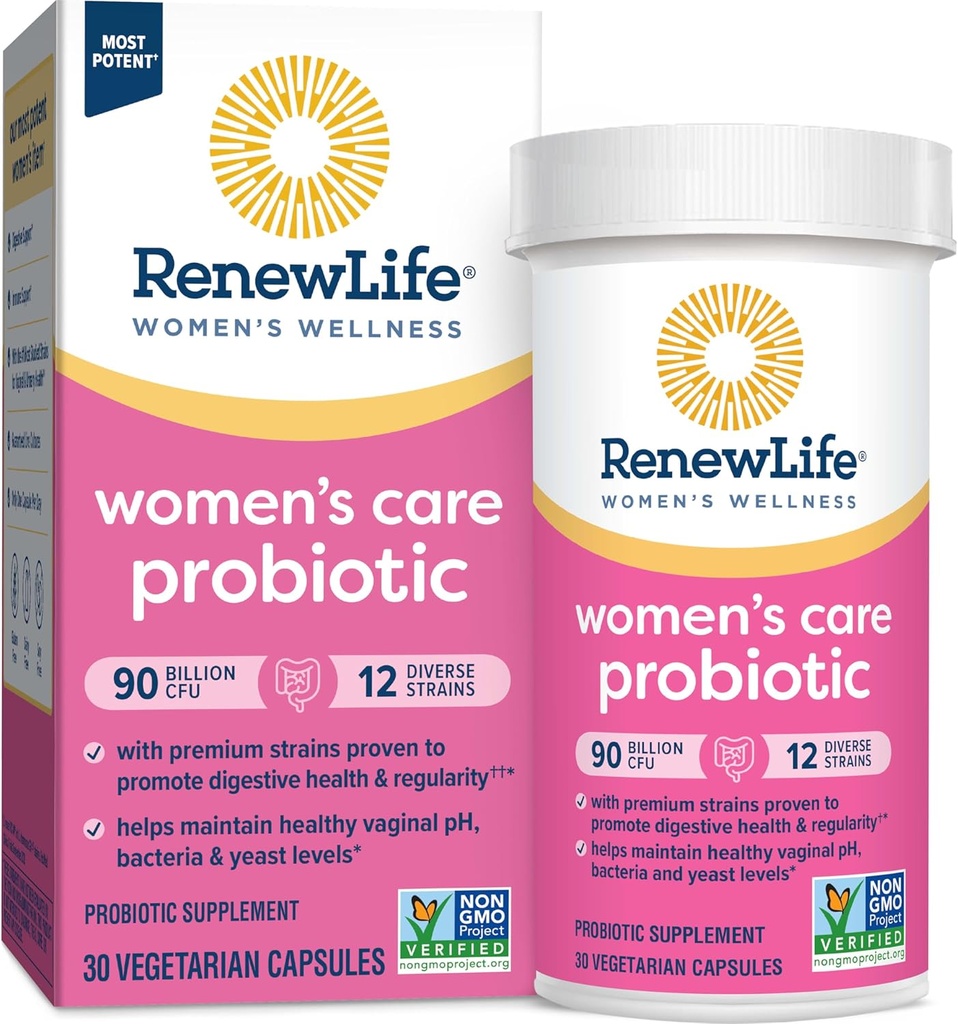 Renouveler la vie Capsules probiotiques pour femmes, soutient l'équilibre du pH pour les femmes, la santé vaginale, urinaire, digestive et immunitaire, L. Rhamnosus GG, laiterie, soja et sans gluten, 90 milliards CFU - 30 Ct
