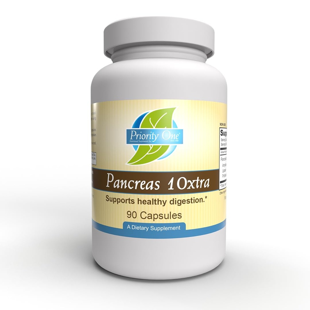 Priorité 1 Vitamines Pancréas 10xtra 90 Capsules - enzymes pancréatiques amylase, lipase et protéase Appuyez naturellement Digestion saine.*