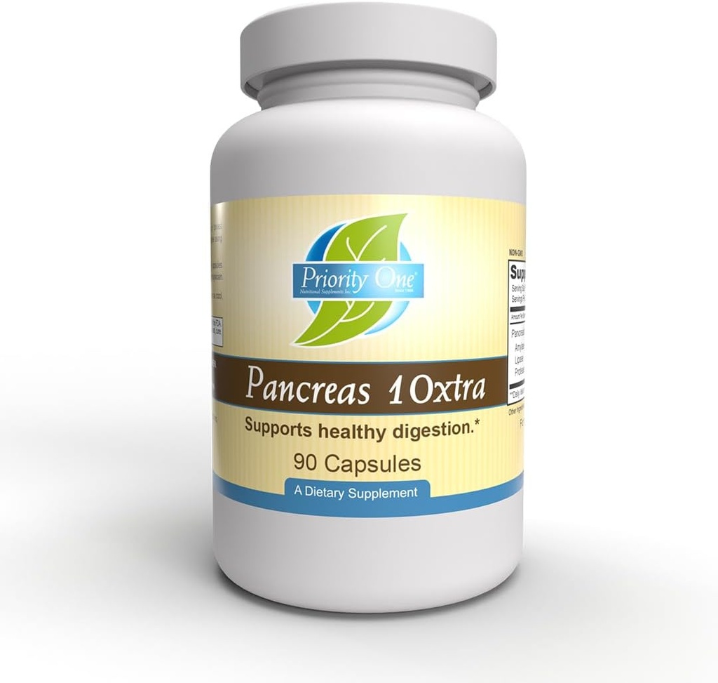 Priorité 1 Vitamines Pancréas 10xtra 90 Capsules - enzymes pancréatiques amylase, lipase et protéase Appuyez naturellement Digestion saine.*