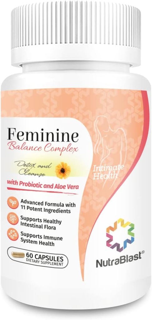NutraBlast Feminine Balance Complex (60 Capsules) | Vaginal Detox & Cleanse Probiotics | Supports Healthy Intestinal Flora & Immune Function | Advanced Formula with 11 All Natural Ingredients