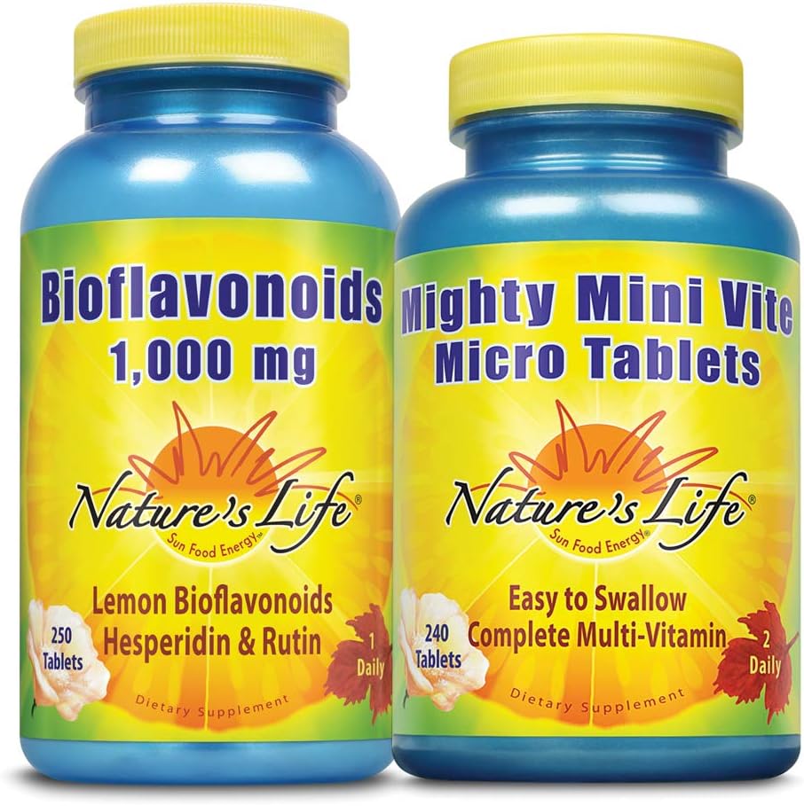 Nature's Life Lemon Bioflavonoïds 1000mg & Mighty Mini Vite Bundle.