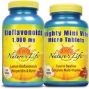 Nature's Life Lemon Bioflavonoids 1000mg & Mighty Mini Vite Bundle | Immune & Overall Health Support | 250ct, 240ct