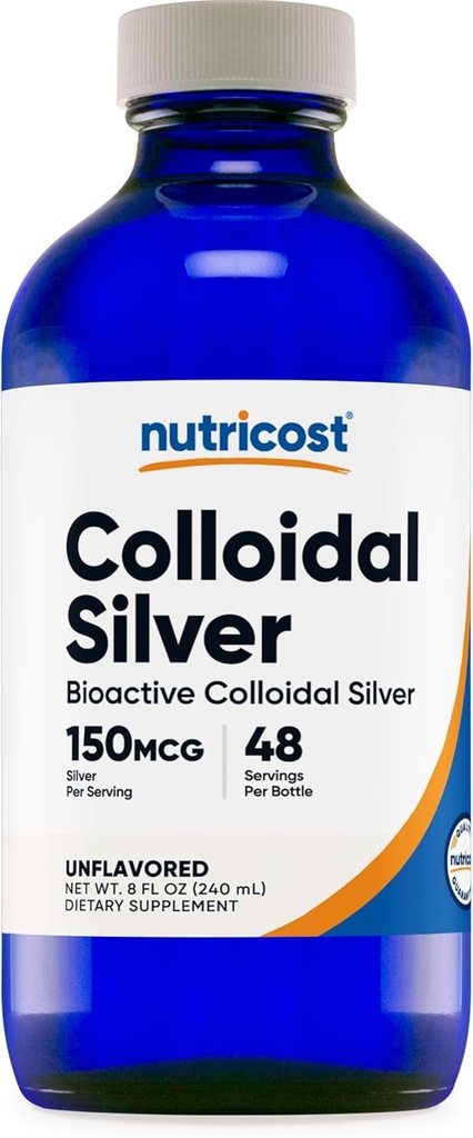 Nutricost Colloïdal Argent 8oz - Bouteilles en verre bleu de cobalt, Argent Colloïdal Bio-Active