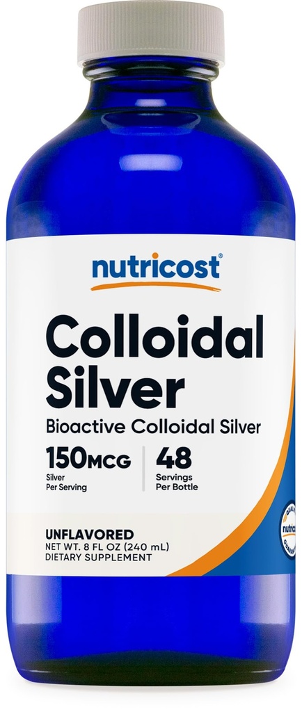Nutricost Colloïdal Argent 8oz - Bouteilles en verre bleu de cobalt, Argent Colloïdal Bio-Active