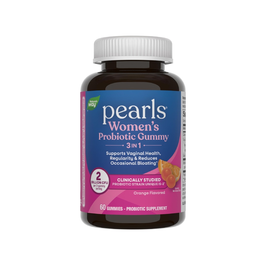 Nature's Way 3-en-1 Femmes Probiotiques Gommies, réduit le gonflement occasionnel*, soutient la santé digestive et vaginale*, cliniquement étudié Probiotique souche, sans gluten, orange aromatisé, 60 Gommies