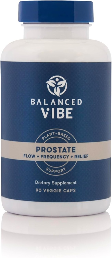 Balanced Vibe Prostate Support Supplement for Men | Organic Plant-Based Formula with Saw Palmetto, Pygeum & Beta-Sitosterol | Supports Flow & Comfort, Day and Night | 90 Vegan Capsules