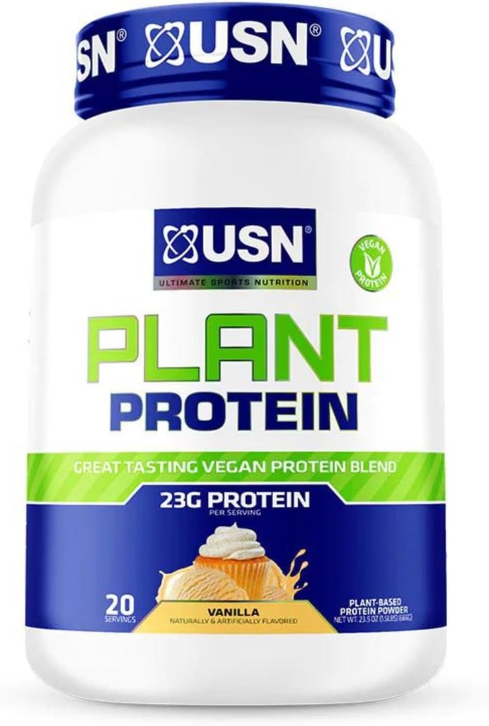 USN Nutrition Poudre végétalienne de protéines de plantes de pois, de riz brun et de graines de citrouille Mélange de protéines de 23g, sans sucre, grande dégustation de 1,5 lb (Vanilla)