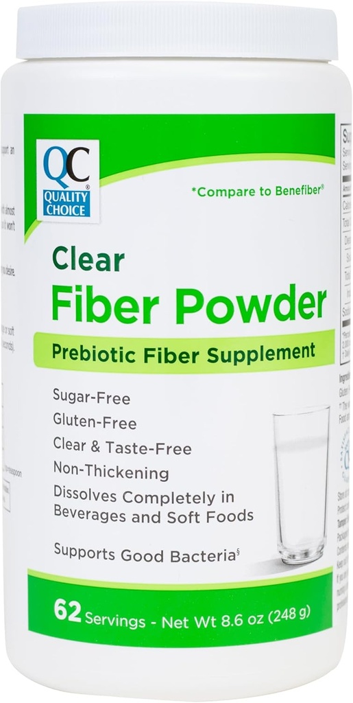 Choix de qualité En poudre de supplément de fibre prébiotique claire pour la santé digestive - formule sans goût, sans épaississement - 62 portions, 8,6 onces (248g), idéal pour les adultes et les enfants 6 et plus en poudre de fibre quotidienne