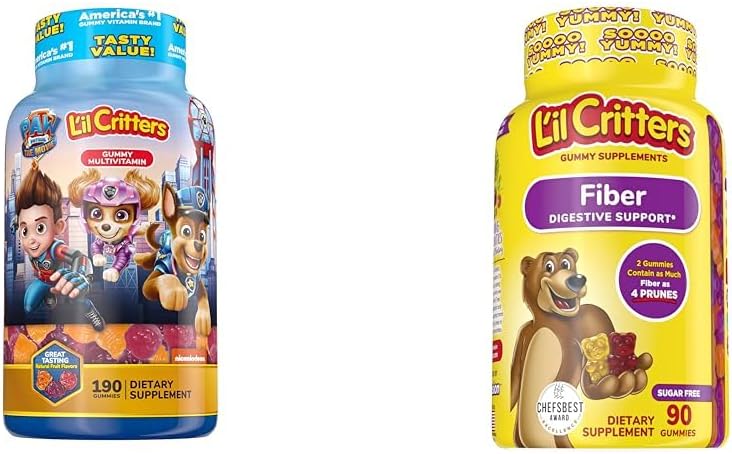 L'il Critters Paw Patrol Vites Multivitamine pour les enfants, 190 Gummies et L'il Critters Fiber Gummy Supplément pour les enfants, 90 Gummies