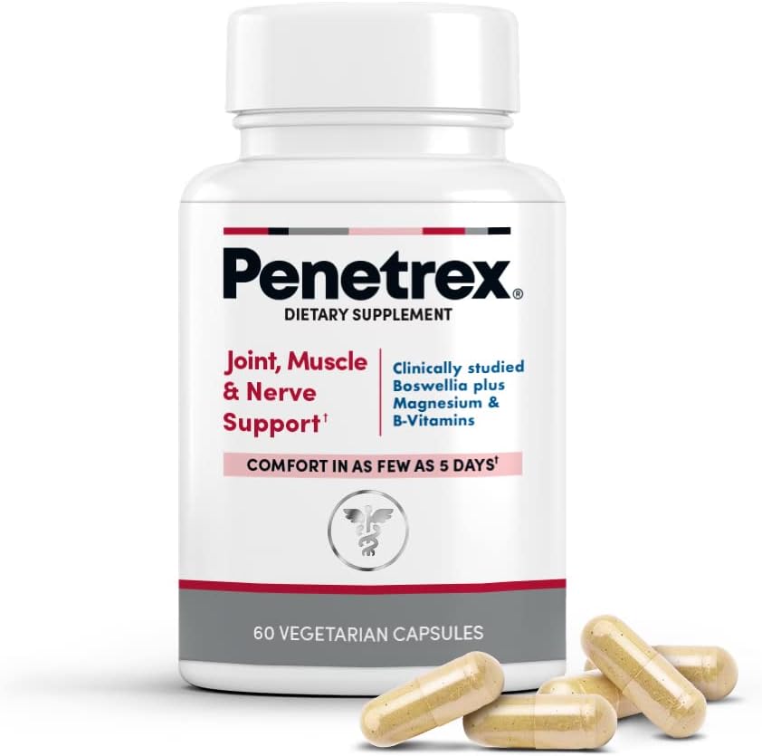 Penetrex Supplément de glycinate de magnésium étudié cliniquement pour le soutien des articulations, des muscles et des nerfs - Confort en 5 jours avec l'extrait avancé de Boswellia Serrata, vitamine D, B, C (60 comte - 1 mois d'approvisionnement)