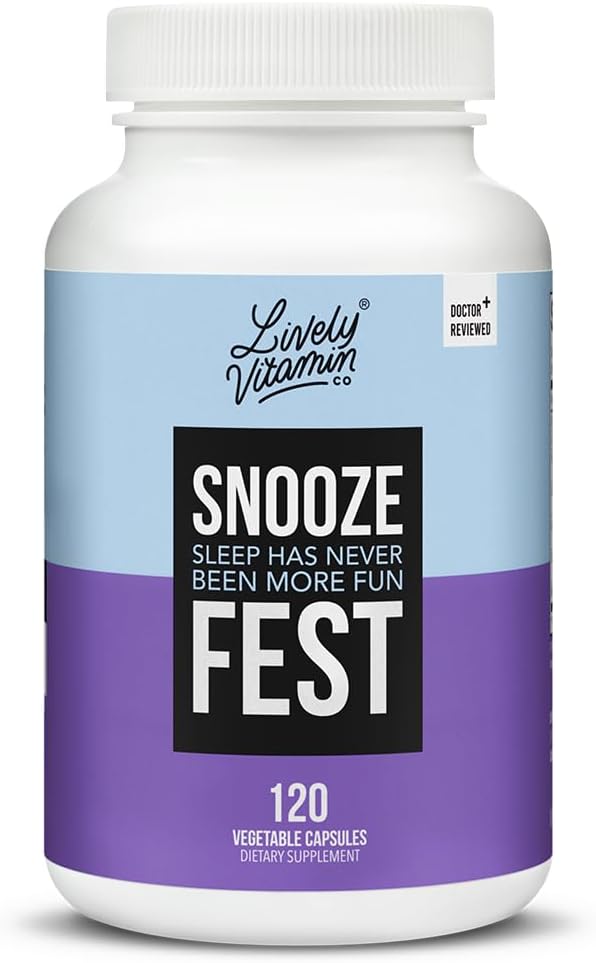 VITAMIN VITAMIN CO Snooze Fest - Cycles complets du REM - Sommeil équilibré - Corps et esprit relaxant - Repos et rétablissement - GABA - Camomille - Mélatonine - Tryptophane - Racine valériane - Baume citron - Poppy - 120 Compte