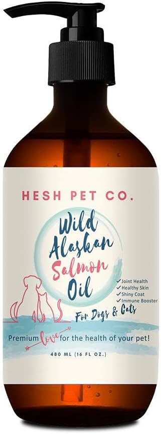 Huile de saumon sauvage d'Alaska premium pour chiens et chats 16oz Skin & Coat Natural Liquid Food Supplement for Animals, Fish Oil, Omega 3, EPA + DHA Acides gras pour la fonction articulaire, Immune & Heart Health!