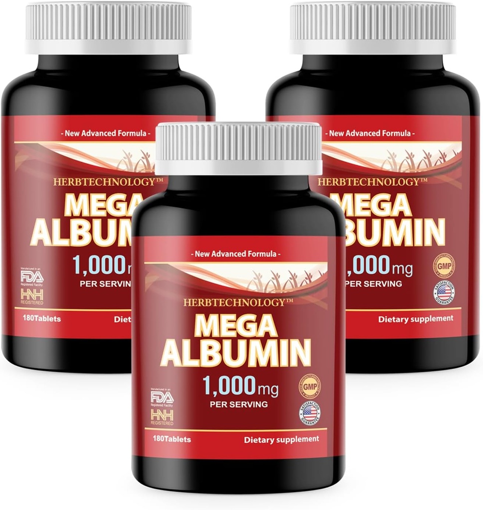 Dr K&C HNHusa Mega Albumin Protein 1000mg 540 Comprimés Rein santé Fonction hépatique Bien-être Général Soutien de la santé Énergie Life Balance Supplément 180tabs 3pk