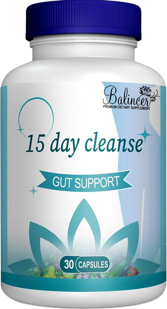 15 Day Cleanse, Gut et Colon Support, avancé 15 Day Gut Cleanse Detox pour les femmes et les hommes avec Senna, Cascara Sagrada & Psyllium Husk, non-OGM, 30 capsules