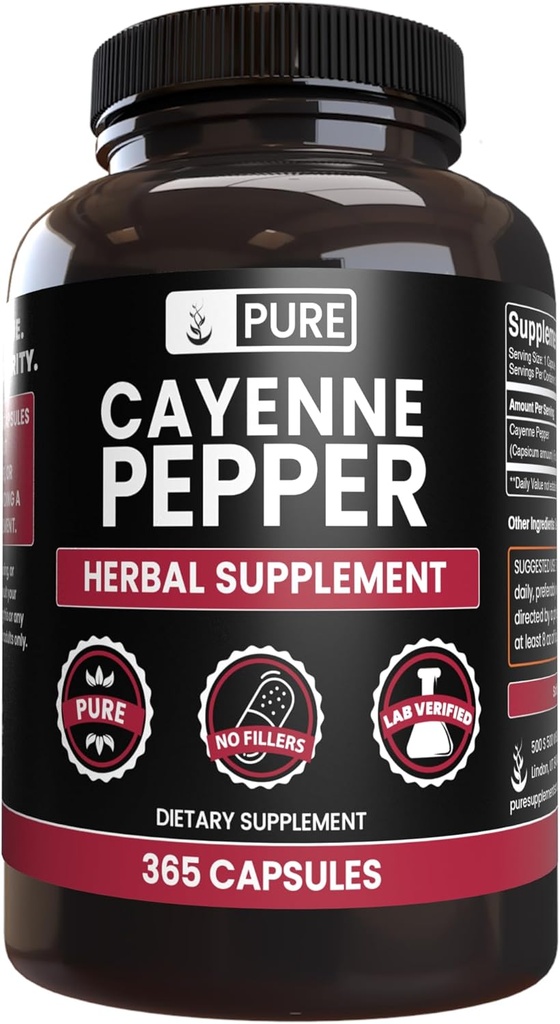 PURE ORIGINAL INGRÉDIENTS Cayenne Pepper (365 Capsules) Pas de remplissage de magnésium ou de riz, pur, vérifié en laboratoire